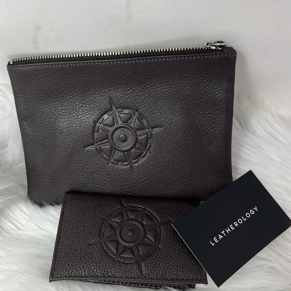 Leatherology Small Pouch 5X7” chocolate Brown and Card Holder Unisex